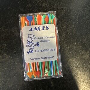 Vintage 4-Aces Plastic Pics Cocktails & Hor D' Oeuvres. "A Party's Best Friend"